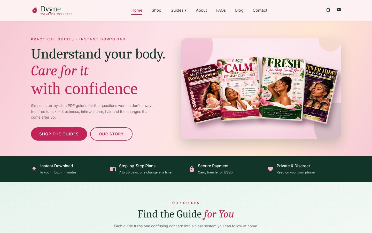 Home page · hero with all four guides